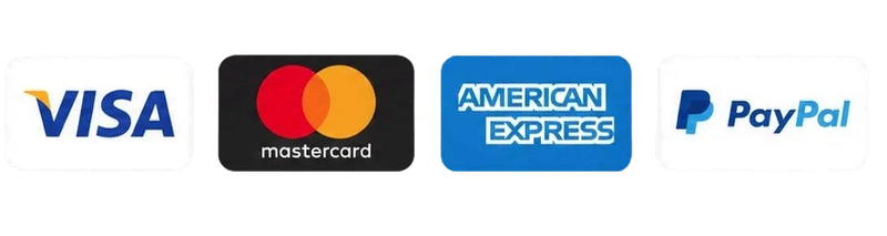 Accepted payment methods including Visa, Mastercard, American Express, and PayPal for secure online shopping.